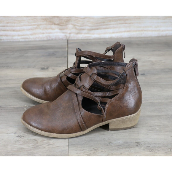 JC Womens Faux Leather Ankle Boots with Straps Size 8 Brown - Picture 3 of 6